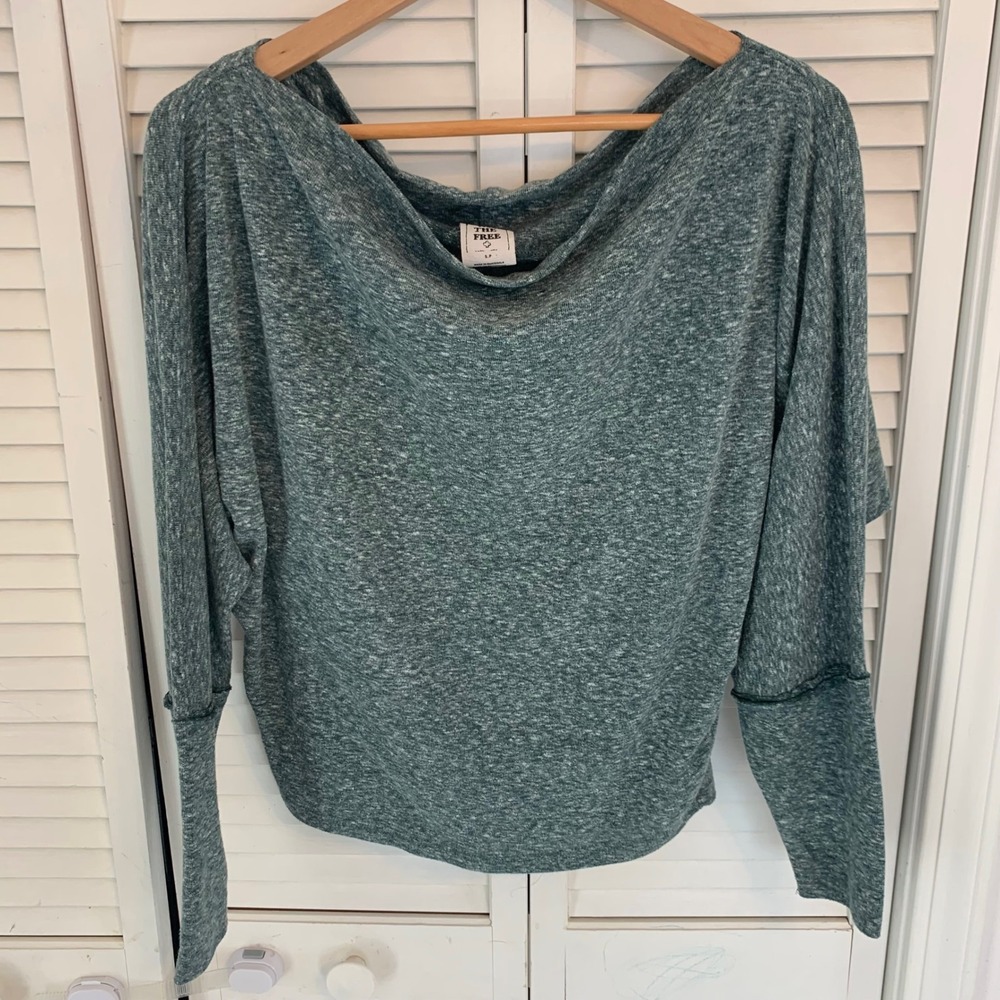 We The‎ Free Free People Green Heathered Dolman Sleeve Cowl Neck Top S Slouchy